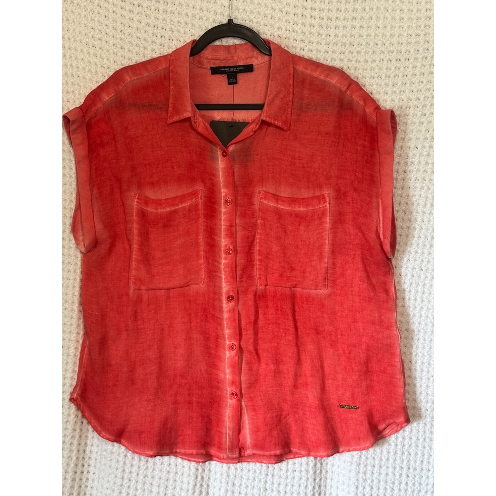 Marc New York Andrew Marc Coral Rayon Button Down Short Sleeve‎ Top